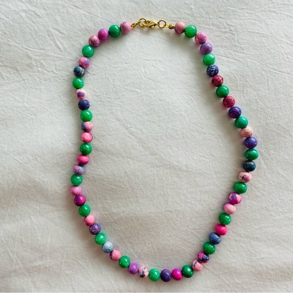 Gem ‘Candy’ Style Bead Necklace 18k Gold Plated Quartz Dyed Howlite